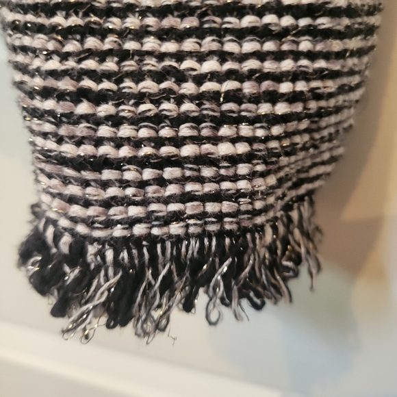 Women 2X Jacket Metallic tweed black white silver fringed jacket CHICO - Picture 7 of 13